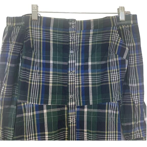 Gianni Bini Mini Dress S Blue Tartan Off Shoulder Button Up Preppy Schoolgirl - Picture 7 of 7